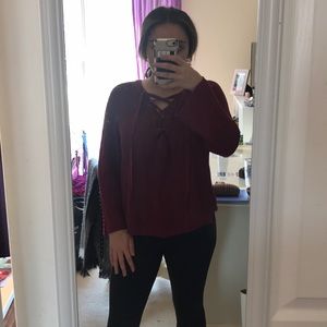 🔴Lace up dark pink sweater🔴